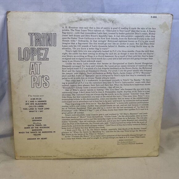 Trini Lopez Trini Lopez At PJ's (Vinyl, 1963) Reprise RS-6093 Good LP Record - Picture 3 of 12